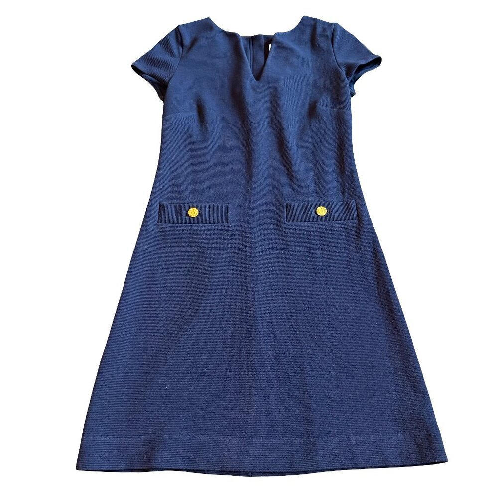 Lilly Pulitzer Layton Navy Blue Textured Sheath Dress Short Sleeve Size XS Women